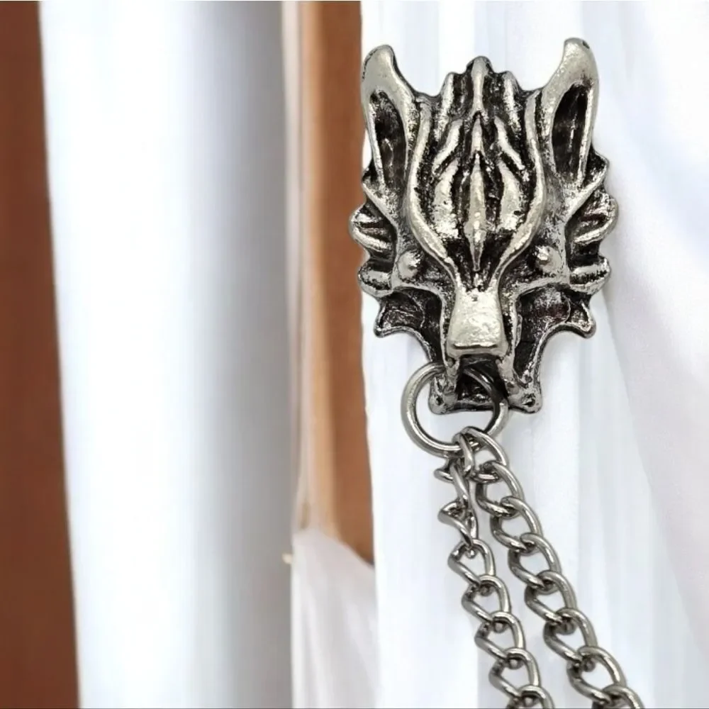 Fenrir Wolf Collar Chain Brooch Viking Celtic Gothic Sweater Clip Silver Fantasy